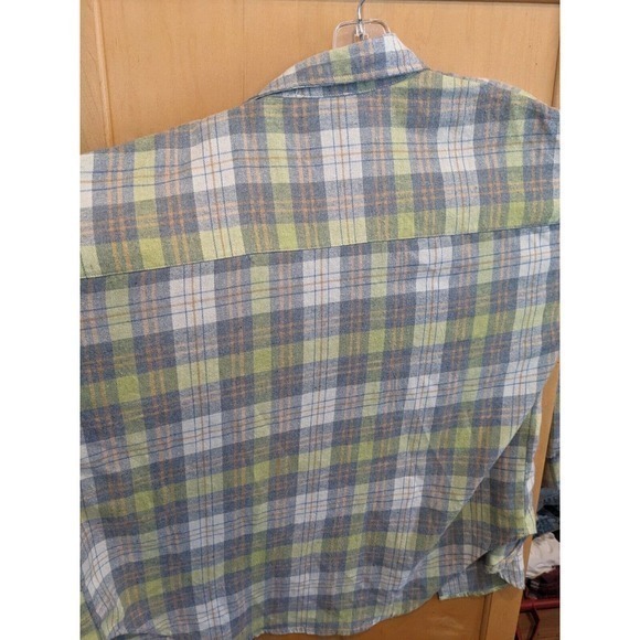 LA MIEL PLAID/FLANNEL Pattern BUTTON Long Shirt Size medium green,gray distress - Picture 3 of 4